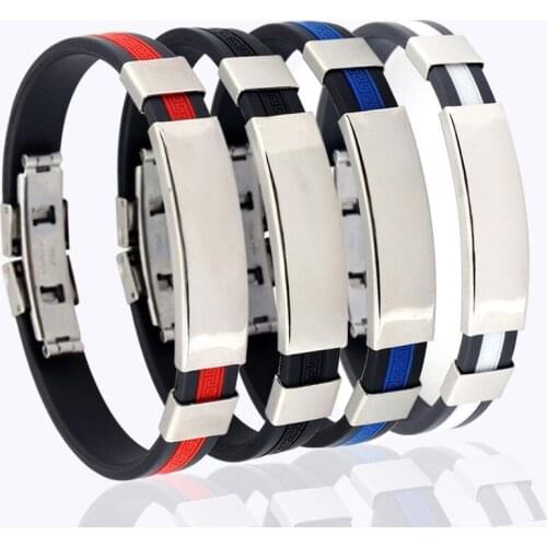 Fashion multicolor stainless steel titanium personality smooth silicone bracelet Bangle for men classic Wristband jewelry gifts