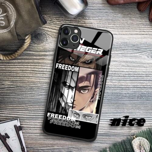 Eren Jaeger Attack on Titan Anime Glass Soft Silicone Phone Case FOR IPhone SE 6 7 8 Plus X XR XS 11 12 Mini Pro Max Cover Shell