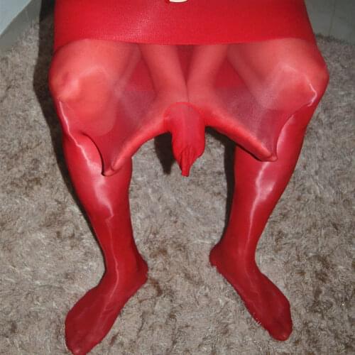 Sexy Men 360 Seamless Shiny Sockings Oil Glossy U Convex Pouch Sexy Tight Stockings COCKring Open Sheath Socks Candy Color F18