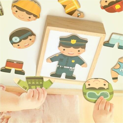 Baby Kids Toys Wooden Bear/Profession Suit Changing Clothes Magnetic Puzzles Set 6 Clothes Jigsaw Box Educational Children