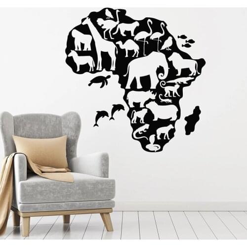 Wild Animal Wall Decal African Continent Map Geography Animals Vinyl Window Stickers Bedroom Kids Room Home Decor Mural S1368