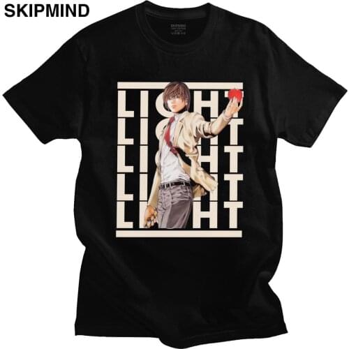 Fashion Name Light Yagami Tshirt Short Sleeve Soft Cotton Anime Tee Shirt Crew Neck Casual Top Japanese Manga Death Note T-shirt