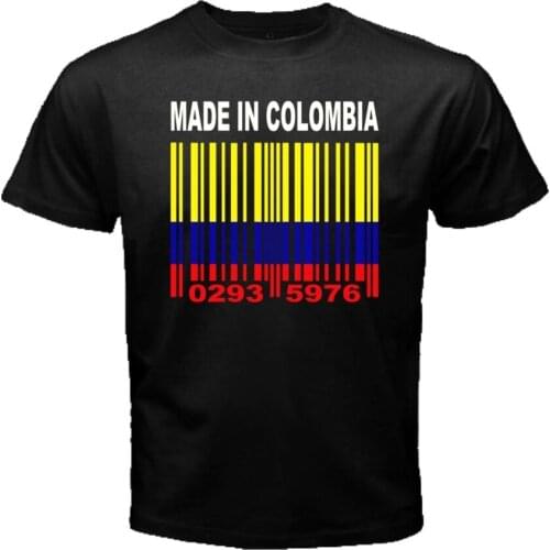 MADE IN COLOMBIA Colombian National Flag Barcode Numbers T-Shirt. Summer Cotton Short Sleeve O-Neck Mens T Shirt New S-3XL