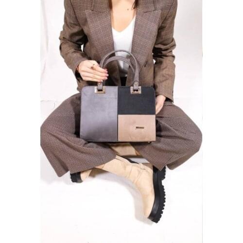 Hot sale Boston Patchwork PU leather womens handbag design bag fashion bag brief and adjustable handle