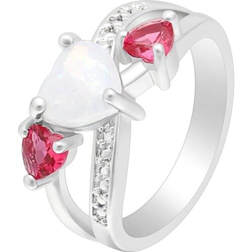 Hainon White And Pink Opal Rings For Women Heart Shape 2018 New Design Finger Rings Engagement Rings Silver Color Filled Jewlry