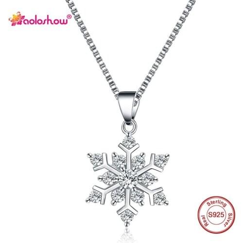 Dainty Sparkling Shiny Snowflake Necklace for Women 925 Sterling Heart & Arrow Crystal Micro-Pave Christmas Gift Collier Femme