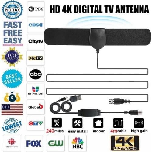 240 Miles HD 4K Digital Antenna Indoor 5DBI Mini DVB-T2 High Gain TV Signal Amplifier Enhancement Air TV Signal HDTV Show
