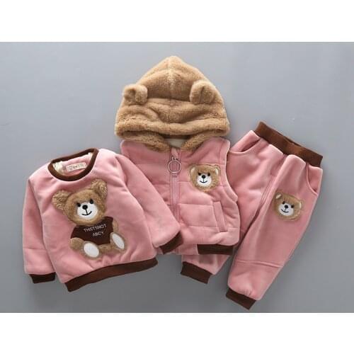 Girls Boys Clothing Set Autumn Winter THICK Hoodies+Vests+Kids Pants 3 Pcs Kids Sport Suit Girls Clothing Sets Hooded Coat Suits