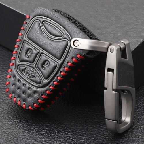 Leather Case Remote Car Key Cover 3/4 Button for Dodge JCUV for Jeep Compass Grand Cherokee Patriot Pacifica for Chrysler 300C