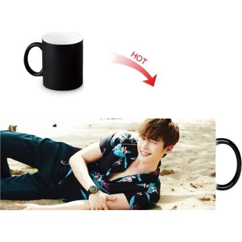 Lee Jong Suk Hot Reactive Sensitive Mugs Black White Changing Color Ceramic Mug Porcelain Tea Coffee Cup 12oz