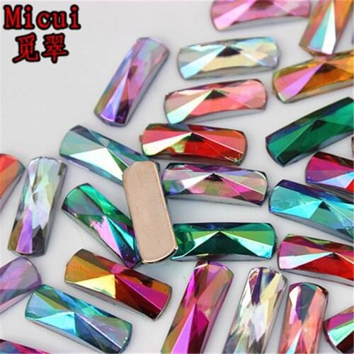 Micui 100PCS 6*16mm Acrylic Rhinestone Rectangle Acrylic Flatback Gems Strass Crystal Stones For Dress Crafts Decorations MC755