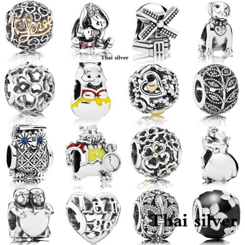 2019 NEW Thai Silver Retro WINDMILL Cute Dog Leaves Dancing Couple PrimroseDetails GRADUATE Daisy Bear Beaded Charm Collection