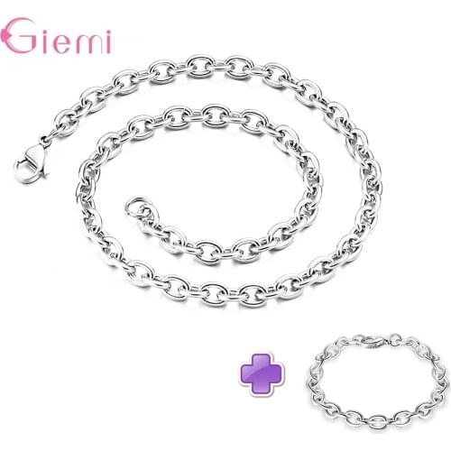 New Mens Link Chain Set 925 Sterling Silver Necklace Bracelet Sets Women Gift Fashion Whip Chain Necklace Jewelry
