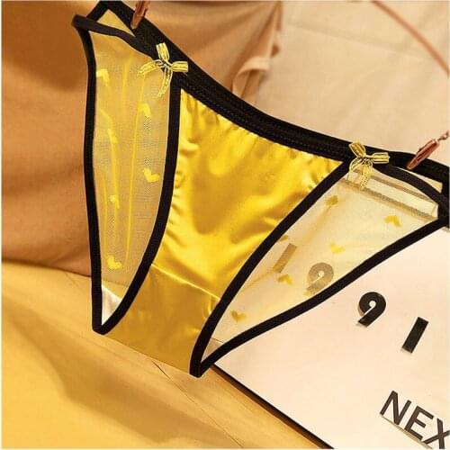 New Sexy Satin Mesh Panties Womens Underwear Transparent Sheer Lace Briefs Tangas Knickers Soft Shiny Satin Panty Big Size