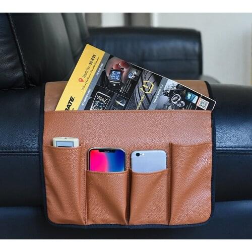 5 Pockets Organizer Couch Storage Bag Hanging Space Saving Sofa Side PU Leather For Storage Remote Controller Snack Magazine
