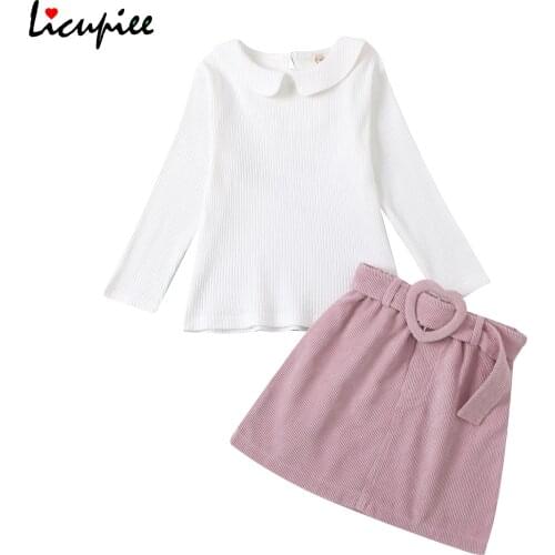 1-6 Years Baby Half Dress Solid Tops Long Sleeve Lapel Neck High-waist A-line Waistband Pleated Party Casual Skirt