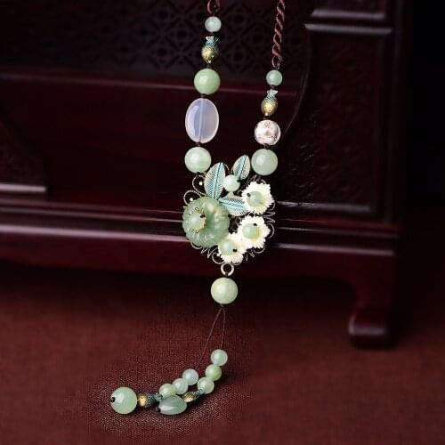 Jade Flowers Pendant Necklace Chalcedony Agate Amulet Fashion Natural Charm Jewelry Gifts for Women Her
