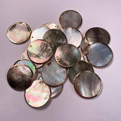 Round Black Shell Pendants Coin Shape Mother of Pearl Shell Charms Gold Edge Accessories for Jewelry Making Earring Craft