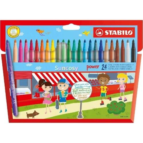 Stabilo 015187 Power Wallet Coloring Pens , Set of 24 , Multicolored, Super Long Lasting Felt Pens with A Push Resistant Tip