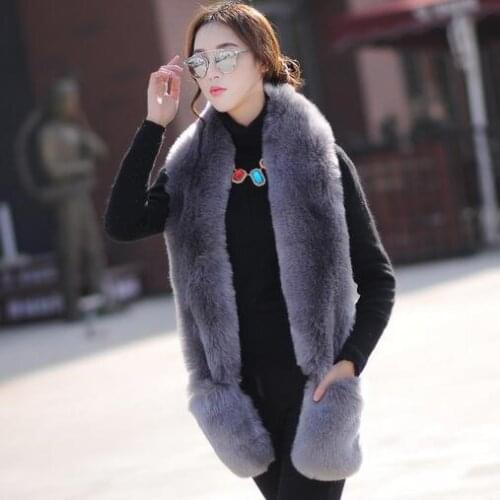 New arrival fashion long faux fur scarf with pockets (black, white, purple, grey) color 175cm cute long faux fur scarves