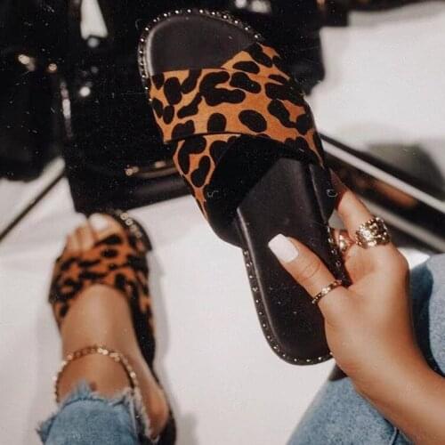 Women Flip Flops Leopard Print Summer Slippers Shoes Woman Casual Flats Cross Open Toe Female Lady Slides Slippers Sandals Shoes