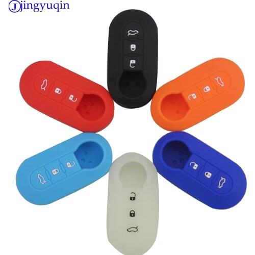 Jingyuqin maizhi Silicone Car Key Cover Case for Fiat 500 Panda Punto Bravo 3 Button Flip Folding Remote Key Shell Case Styling