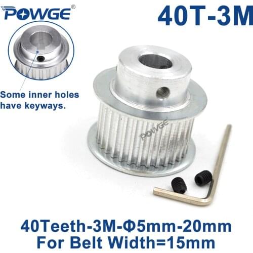 POWGE 40 Teeth HTD 3M Synchronous Pulley Bore 6/8/10/12/14/15/16/17/19/20mm for Width 15mm HTD3M Timing belt 40Teeth 40T