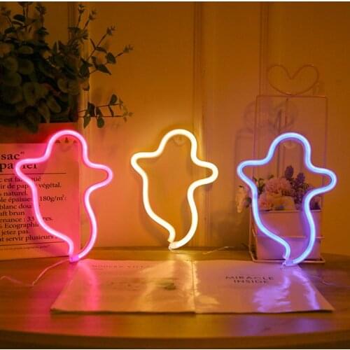 LED Lights Sign Ghost Pattern Beautiful Plastic Luminous Halloween Neon Light for Kids