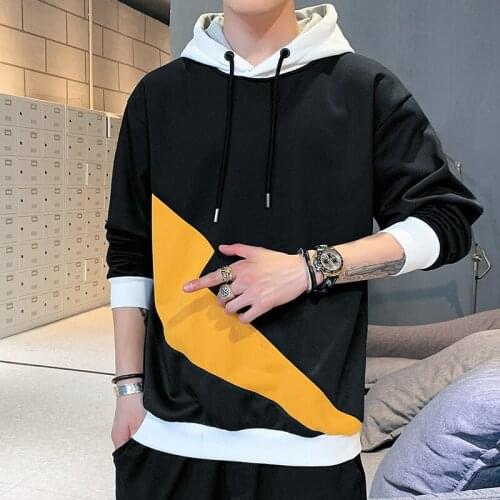 Oversize M-4XL Casual Mens Autumn Thin Hooded Sweatshirts INS Hip Hop Hoodies Patchwork Pullover Spring Streetwear Top Clothing