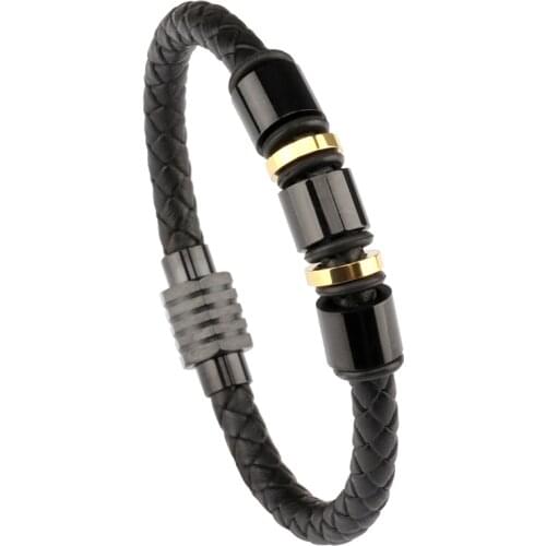 European and American Fashion Punk Handmade Stainless Steel Pendant Mens Leather Bracelet Gift for Husband Bracelet Jewelry