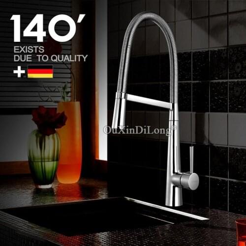 High Quality Copper Sink Mixer Chrome Finish Spring Kitchen Faucet Swivel Spout Hot Cold Water Control KF237
