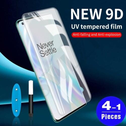 1-4Pcs cover for Oneplus 7 7T 8 pro UV Glass phone screen protector oneplus 9 pro UV tempered glass protective film smartphone