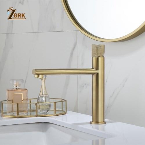 ZGRK Basin Faucet Lengthened nozzle Brushed Gold Basin Mixer Tap Bathroom Faucet Hot and Cold Brass Toilet Sink Water Crane