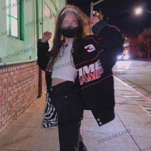 B-TOTO American Retro Black Baseball Uniform Jacket Female Ins Tide Loose Bf Jacket Top 2021 New Fashion