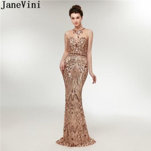 JaneVini 2018 Sparkly Sequins Long Bridesmaid Dresses for Women Sleeveless Mermaid Prom Dresses Floor Length Vestidos Boda Mujer