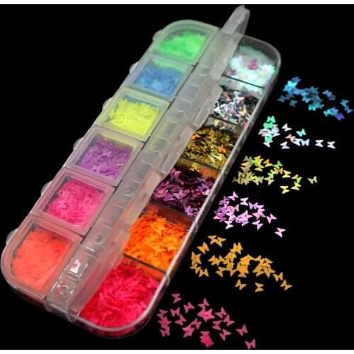 1 Box Fluorescence Butterfly Nail Glitter 3D Sparkly Laser Sequins Flakes Gel Polish Decoration DIY Nails Art Accessories