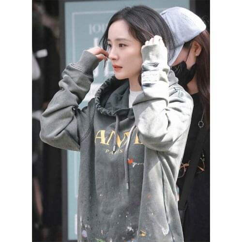 114147 Trendy Brand Luxury Design Autumn New Fashion Classic Hand Painted Splash Ink Graffiti Printed Hoodie Women