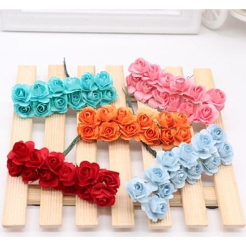 144pcs 1.5cm Mini Artificial Paper Rose Bouquet DIY Wreath Scrapbook Wedding Decoration Fake Flower Ornament