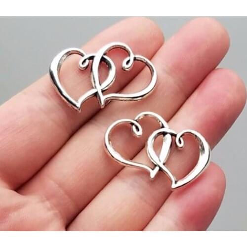15pcs/lot--32x25mm, Antique silver plated/bronze plated Double Heart charms ,DIY supplies, Jewelry accessories