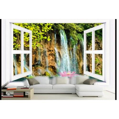 Customzed 3d wallpaper 3d kids wallpaper Forest waterfall background wall decorative painting wall decoration