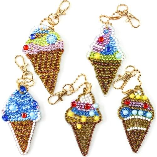 5D DIY Diamond Painting Keychain 4/5Pcs Special Full Drill Cross Stitch Woman Girl Jewelry Keyring Ornaments Ice Cream Llaveros