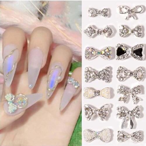 5Pcs Nail Diamond Charms Bowknot Jewelry DIY Rhinestones Nailart Supplies Shiny Pearl Crystal Bow Cute Accessories DIY Mixed Dec