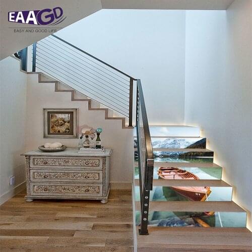 6Pcs/Set Wood Boat Stairway Stair Sticker Tile Backsplash DIY Decals Removable Staircase Decor Mural Room Decoration