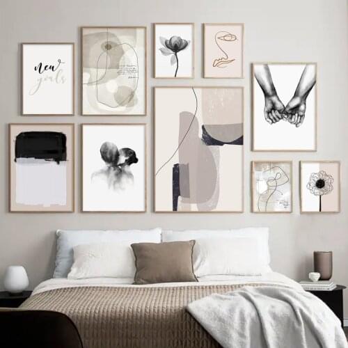 Abstract Line Face Hand Lover Hug Flower Wall Art Canvas Painting Nordic Posters And Prints Wall Pictures For Living Room Decor