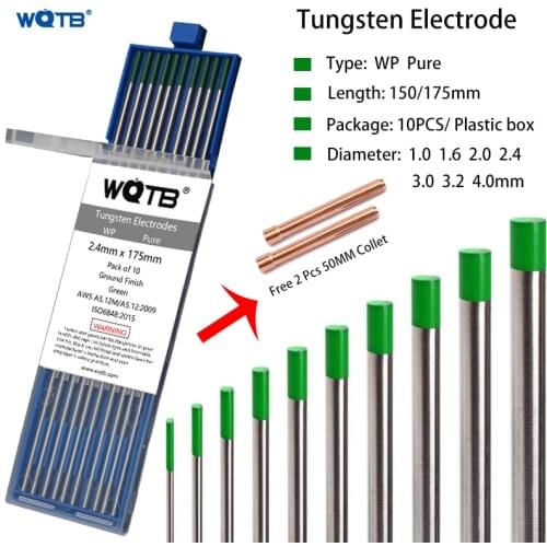 WP Pure tungsten electrodes 1.0 1.6 2.0 2.4 3.0 3.2 4.0mm Aluminum welding electrodes 10pcsc tig electrodes