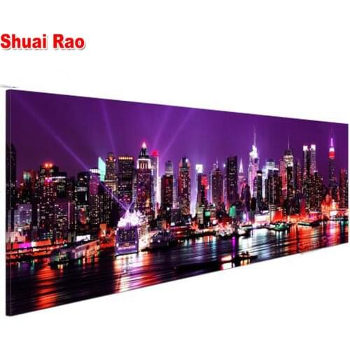 Large Round diamond painting Purple Sky Over New York full Square Diy diamond embroidery rhinestone painting Fantasy Art mosaic