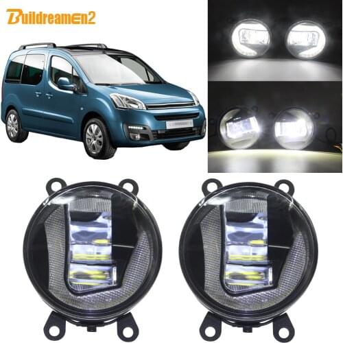 Buildreamen2 2in1 Car LED Projector Fog Light + Daytime Running Lamp DRL White H11 Socket 12V For Citroen Berlingo B9 2012-2015