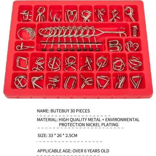 Butebuy 30 Lock ring Strange educational toys Metal Wire Puzzle Game Set IQ Test Unlock Game Magic Toys free shipping