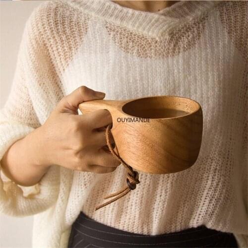 Japanese-Style Wood Coffee Mug Portable Rubber Wooden Tea Milk Cups Drinking Mugs Drinkware Handmade Juice Lemon Teacup Gift