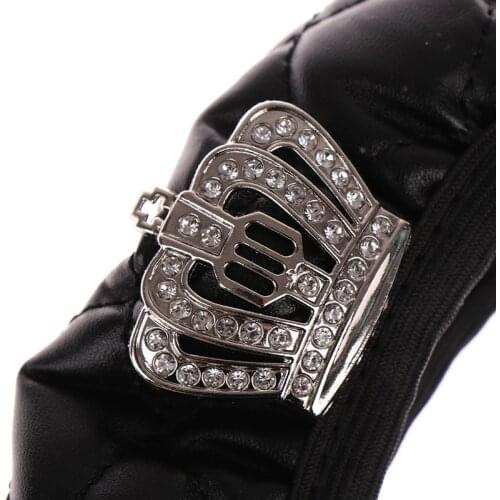 Crystal Crown Auto Steering- wheel Cover PU Leather Car Steering Wheel Cover Comfortable and wearable leather